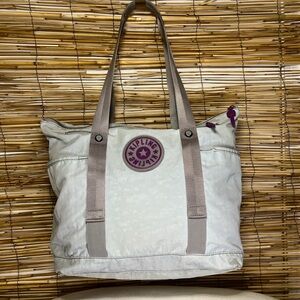 Kipling Light blue/Gray Tote with Purple Logo Accents